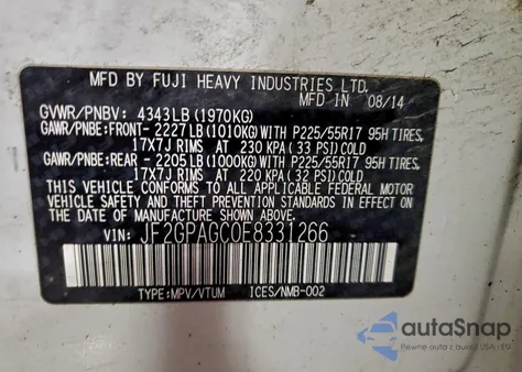 2014 Subaru Xv Crosstrek 2.0 Limited z USA, uszkodzony, nr VIN JF2GPAGC0E8331266